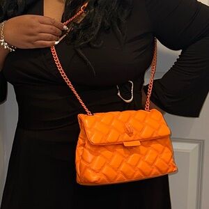 Orange Quilted Crossbody Bag with Chain Strap